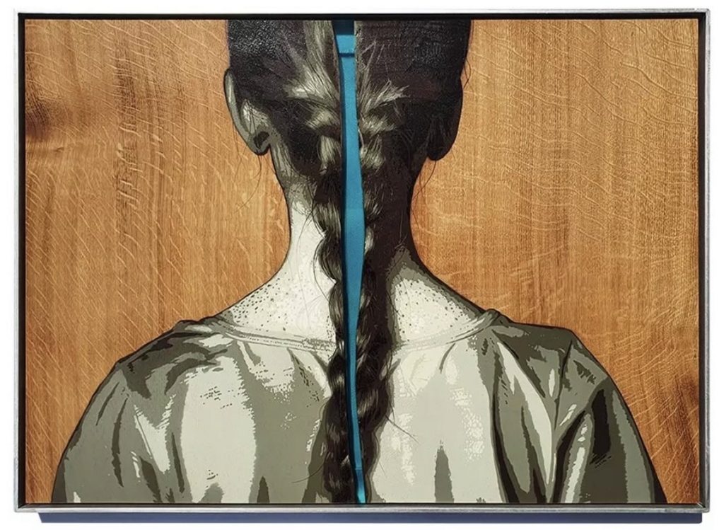 <strong>Untitled</strong><br>
TANKPETROL<br>
<br>
7 layers of hand cut stencils, spray paints on air dried waney edge English oak boards in custom aluminum frame