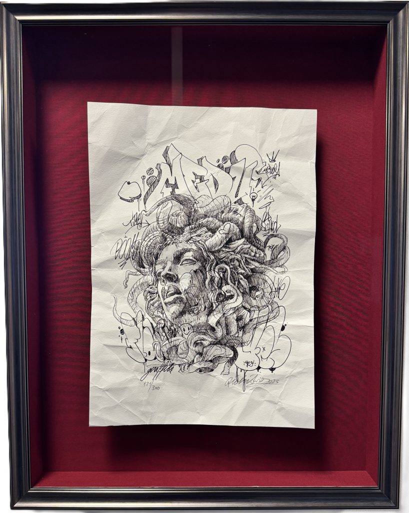 <strong>Medusa</strong><br>
PichiAvo<br>
2025<br>
<br>
Screenprint on hand-distressed fine paper