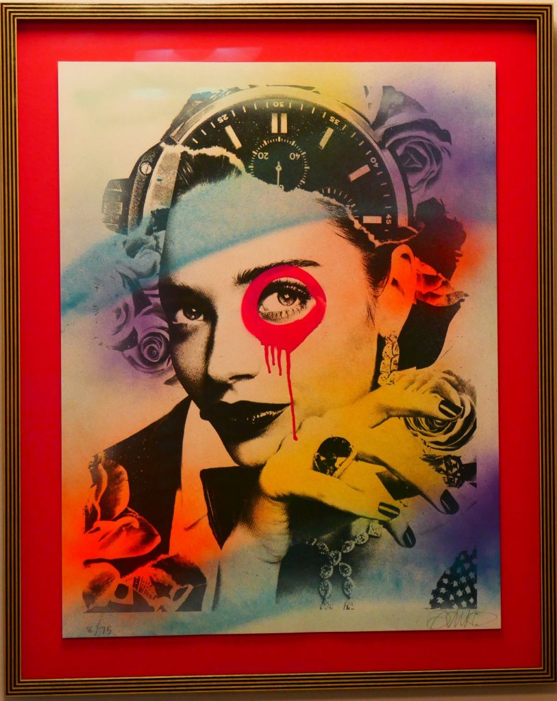 <strong>Bonita Rosa</strong><br>
DAIN<br>
2019<br>
<br>
Screenprint with aerosol embellishments on paper