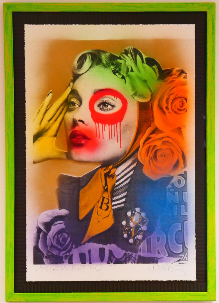 <strong>La Circus Bofino</strong><br>
DAIN<br>
2022<br>
<br>
Digital print with aerosol embellishments on paper