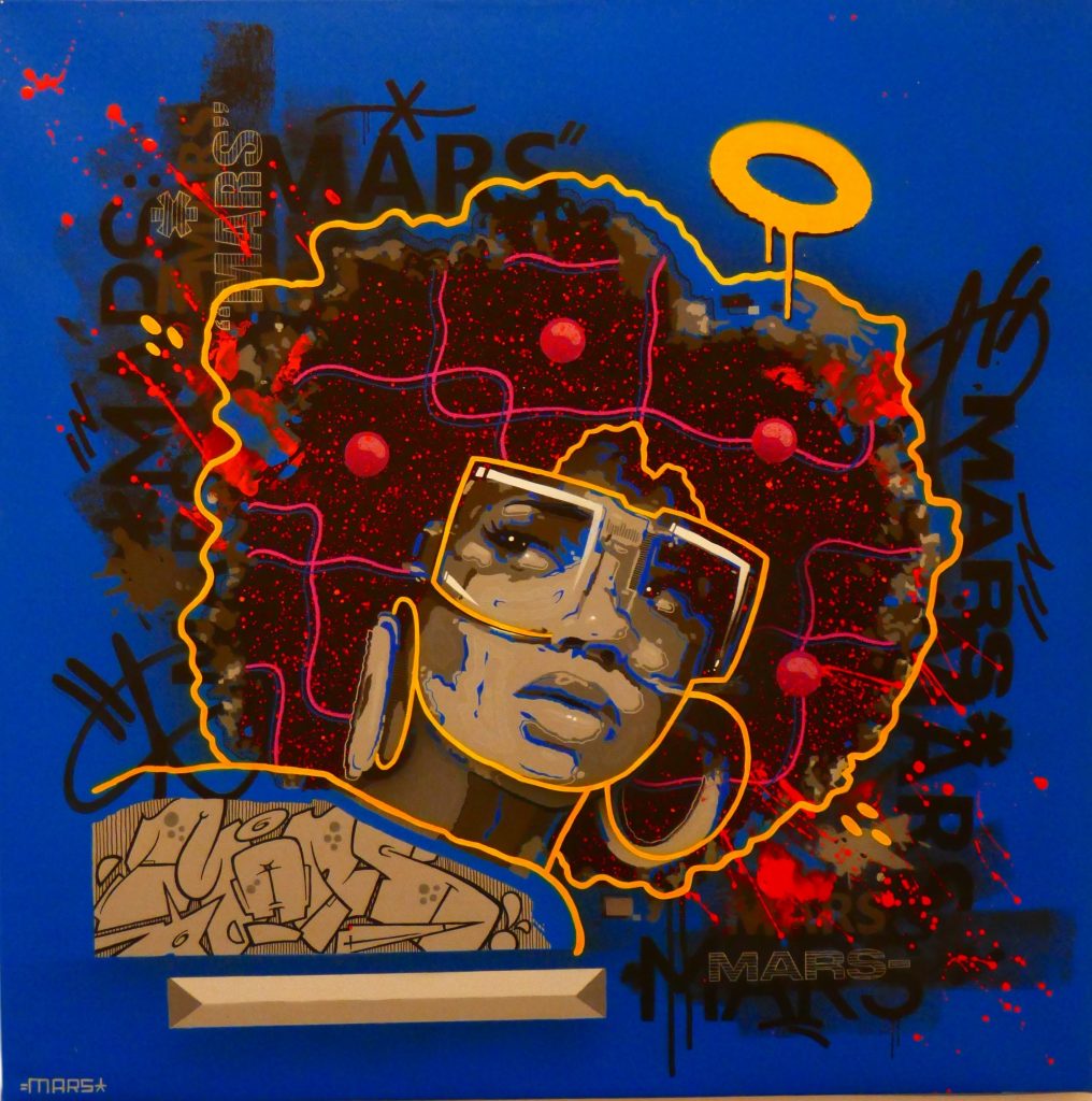 <strong>Grff Head 2</strong><br>
MARS<br>
2022<br>
<br>
Stencil and mixed media on canvas